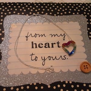 NEW WITHOUT TAGS, MULTI CRYSTAL OPEN HEART SLIDE WITH 18" CHAIN